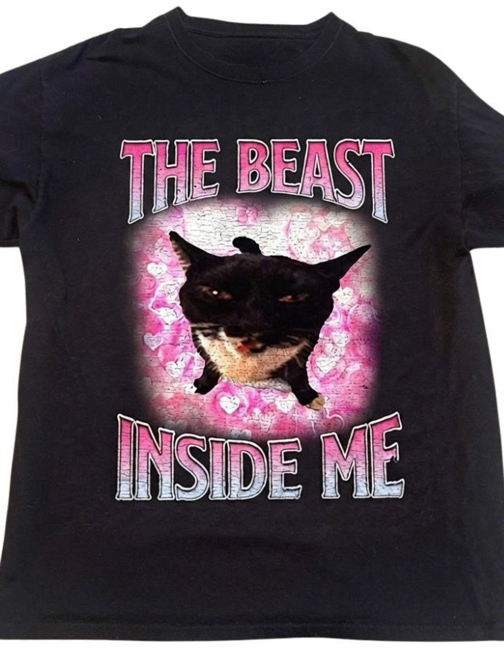 Black "The Beast Inside Me" Cat Graphic Tee - Pink Accent